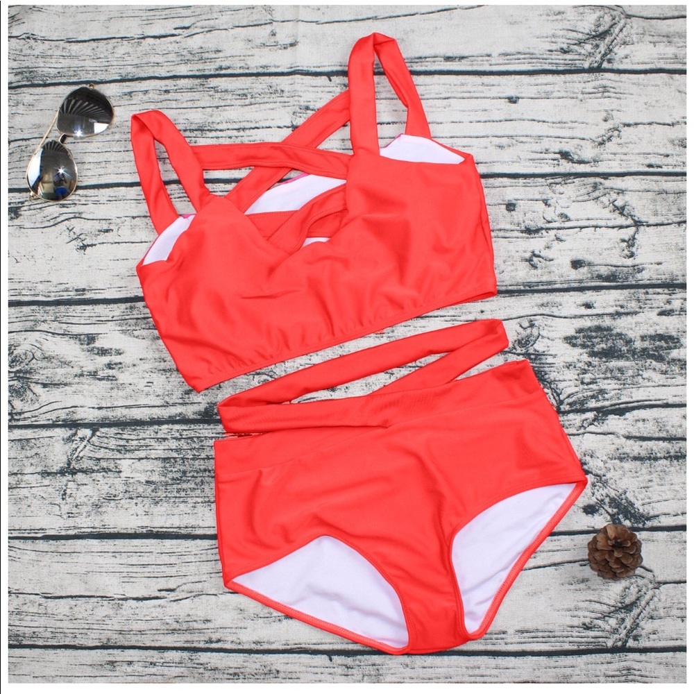 Criss Cross High Waist Bandage Bikini Set Swimsuit - Picture 5 of 6